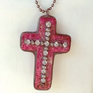 Cross necklace uniquely handcrafted w rhinestones